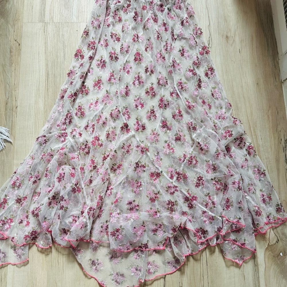 Free People Sheer Floral Midi Skirt - Cream and Pink - Picture 2 of 2